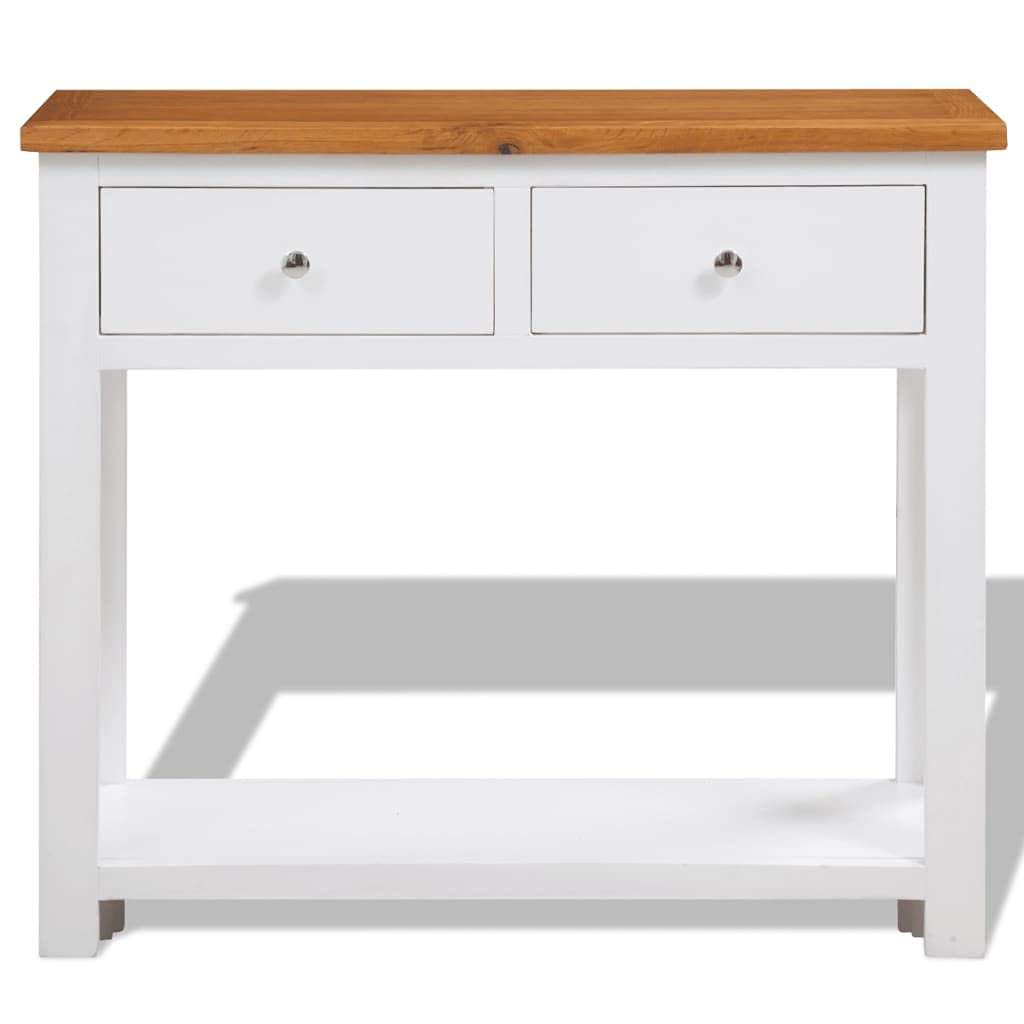 Solid Oak Wood Console Table with 2 Drawer and Shelf M4765