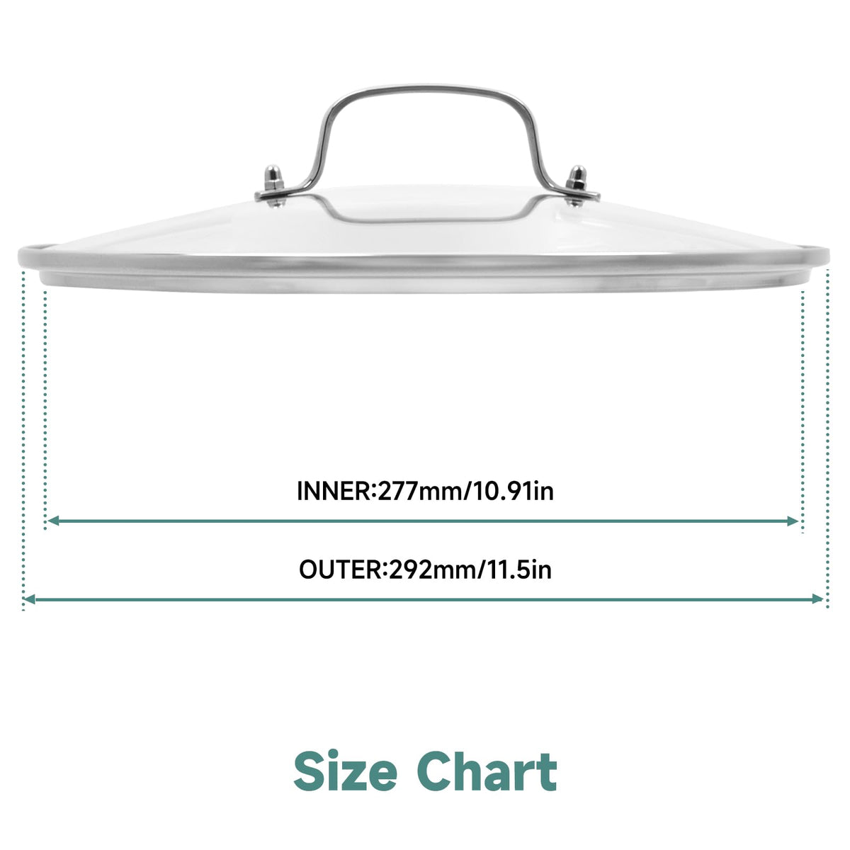 11 IN Glass Lid with Stainless Steel Handle B191
