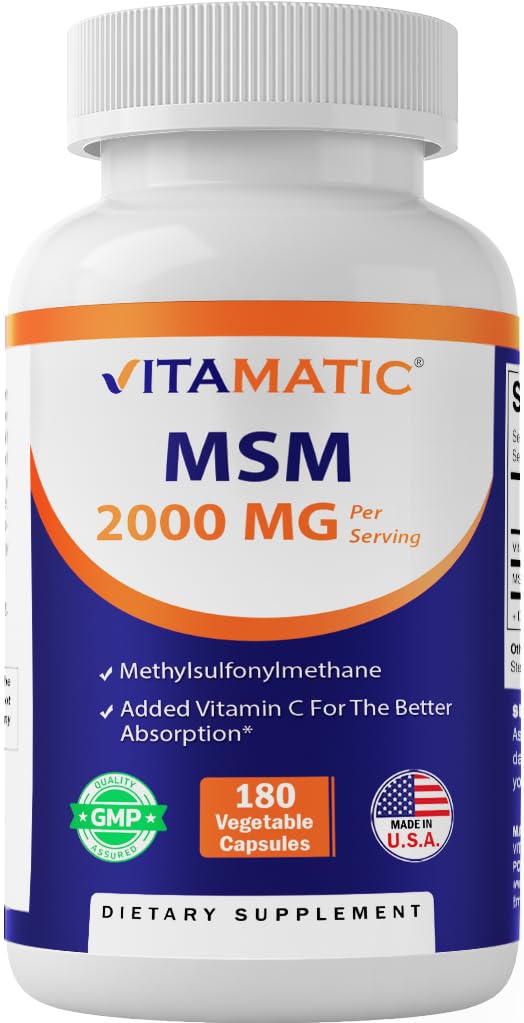 MSM 2000 mg with Vitamin C 180 Veg Capsules Non-GMO Gluten Free O1799