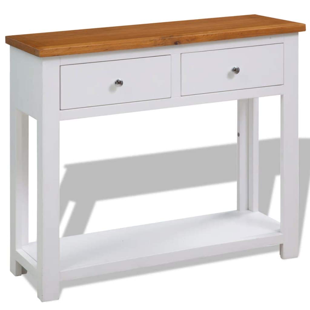 Solid Oak Wood Console Table with 2 Drawer and Shelf M4765