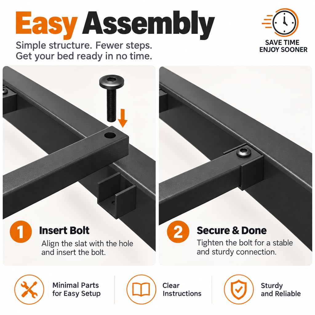 King Size Bed Frame with LED Light and Charging Station O2181