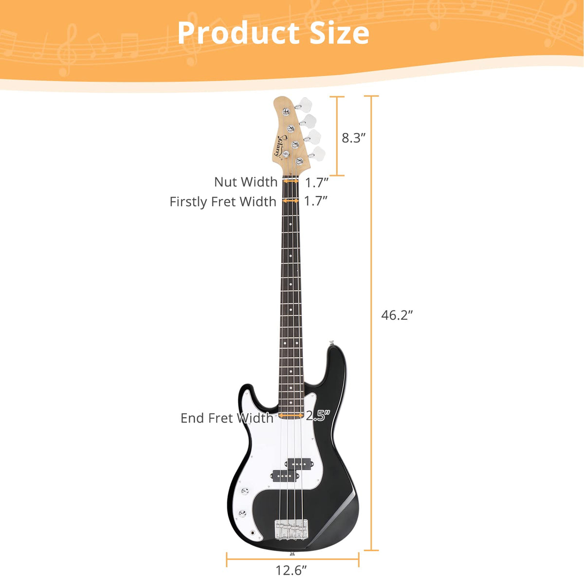 Left Hand 4 String Electric Bass Guitar Kit with Bag Black K744138