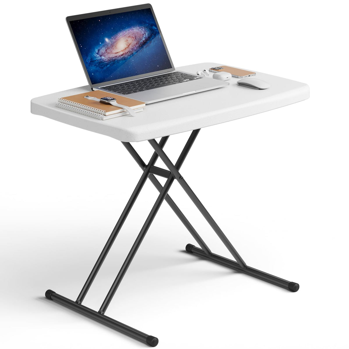 Folding Table 30 Inch Adjustable Height White Granite W461