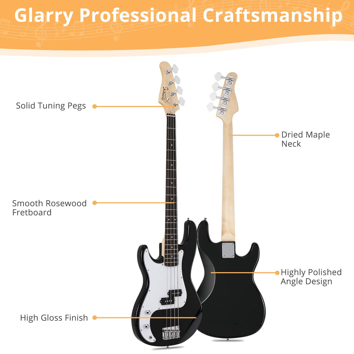 Left Hand 4 String Electric Bass Guitar Kit with Bag Black K744138