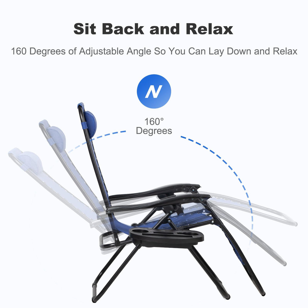 Set of 2 Adjustable Steel Mesh Zero Gravity Lounge Chairs with Pillow and Cup Holder V56868