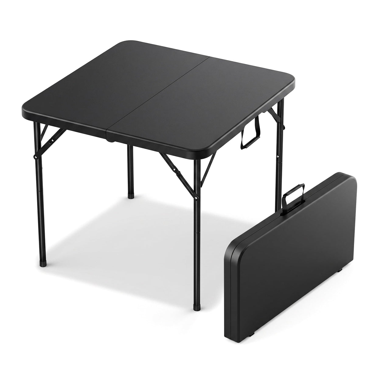 34" Square Folding Card Table with Built-in Handle, Black K361