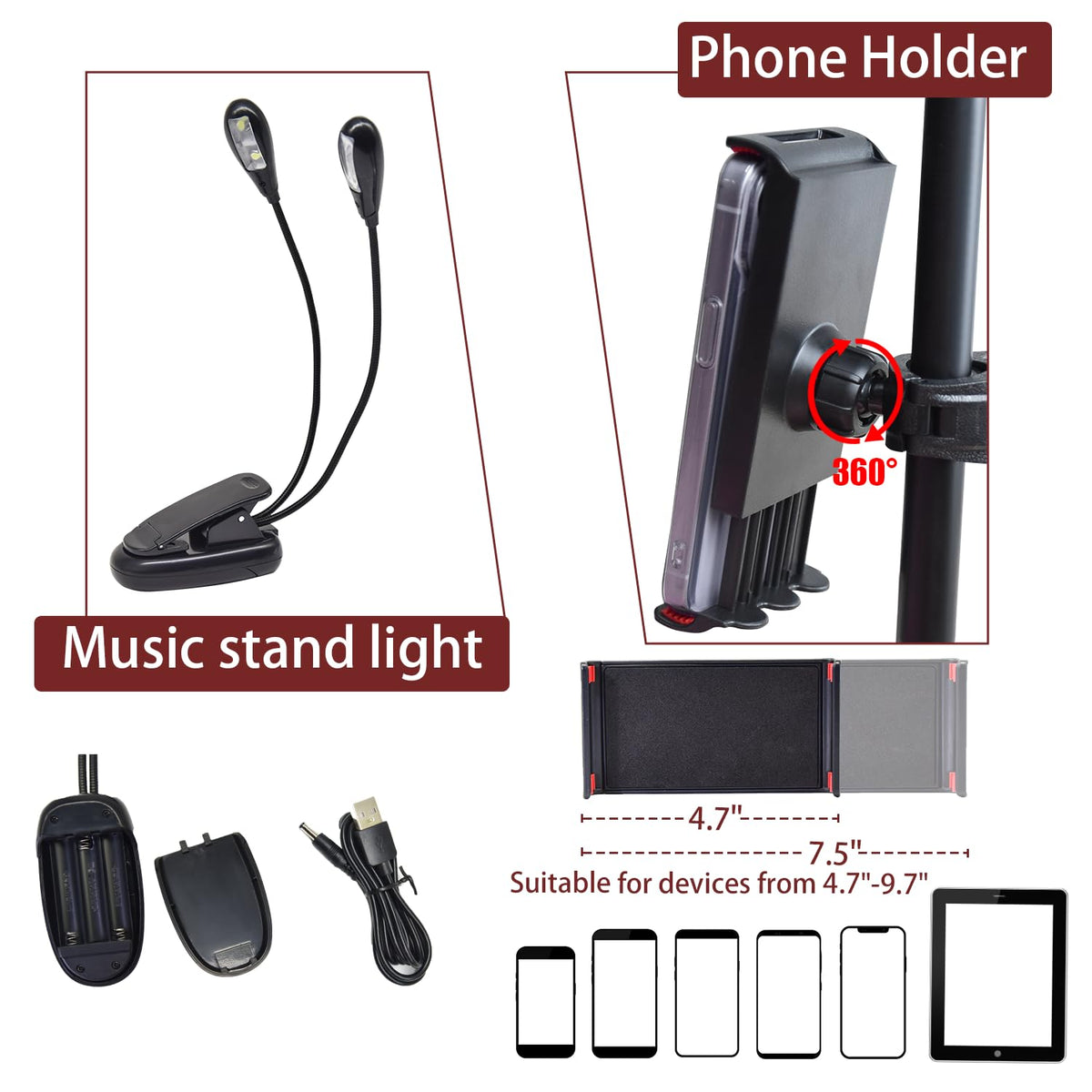 Height Adjustable Sheet Music Stand with Carrying Bag J5405