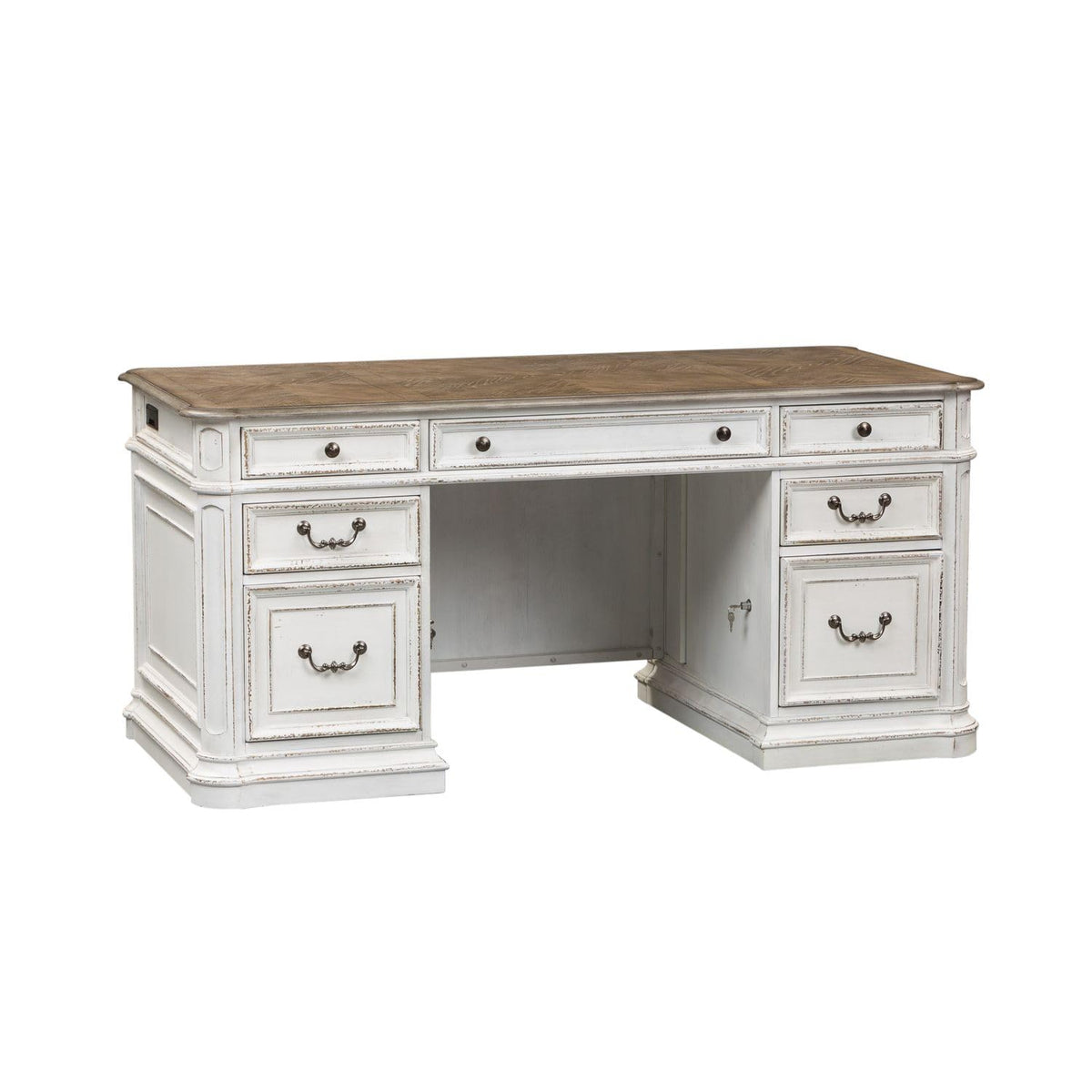 Antique White Credenza Desk & Hutch F546