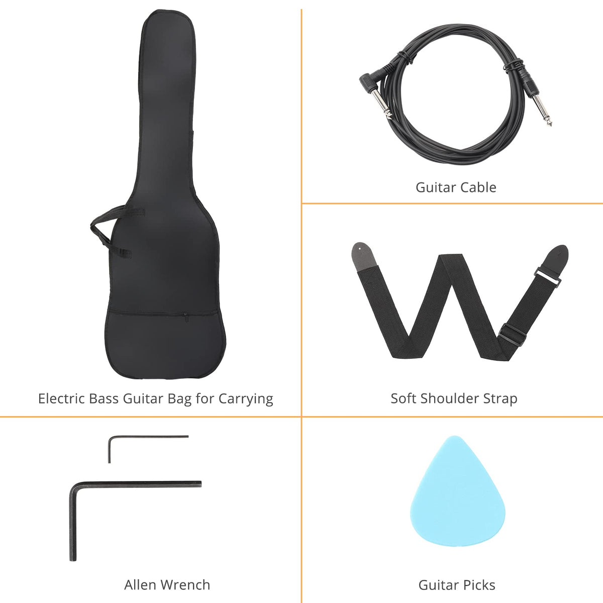 Left Hand 4 String Electric Bass Guitar Kit with Bag Black K744138
