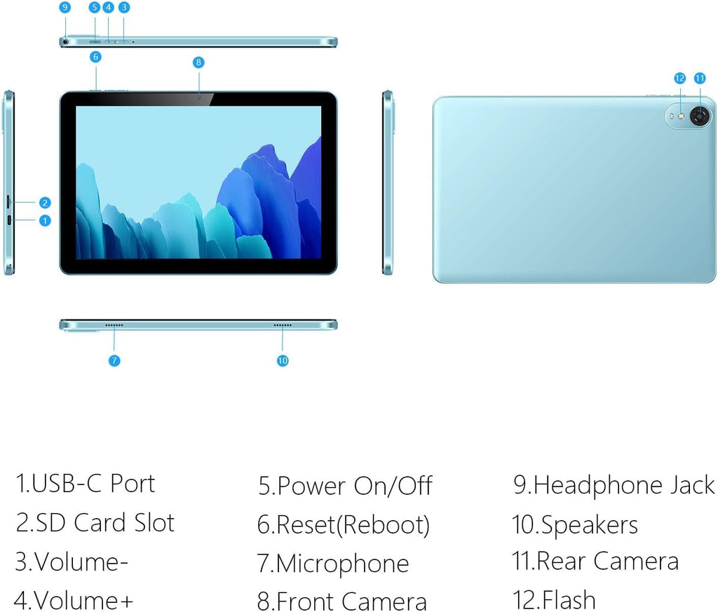 10.1 Inch Android Tablet 12GB RAM 64GB ROM Blue S74248