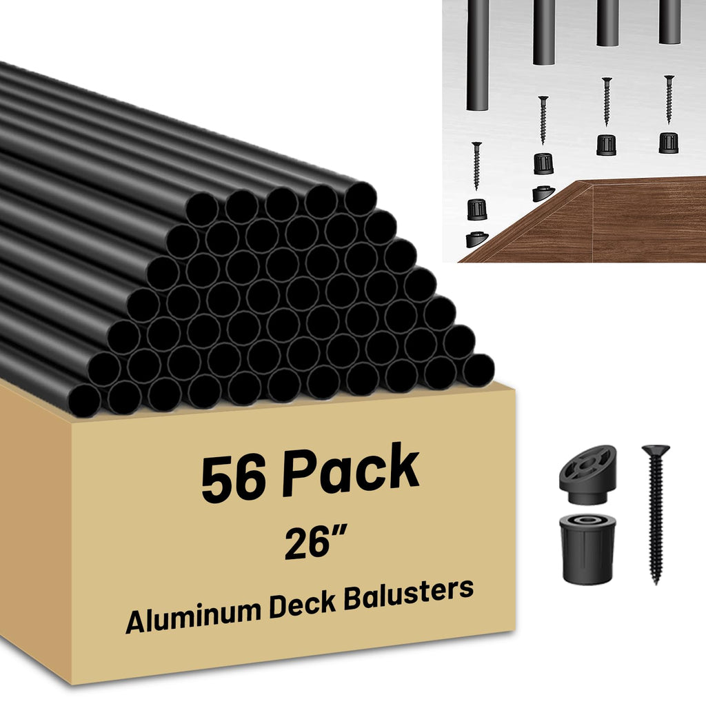 56 Pack 26 inch Black Round Aluminum Balusters T478082