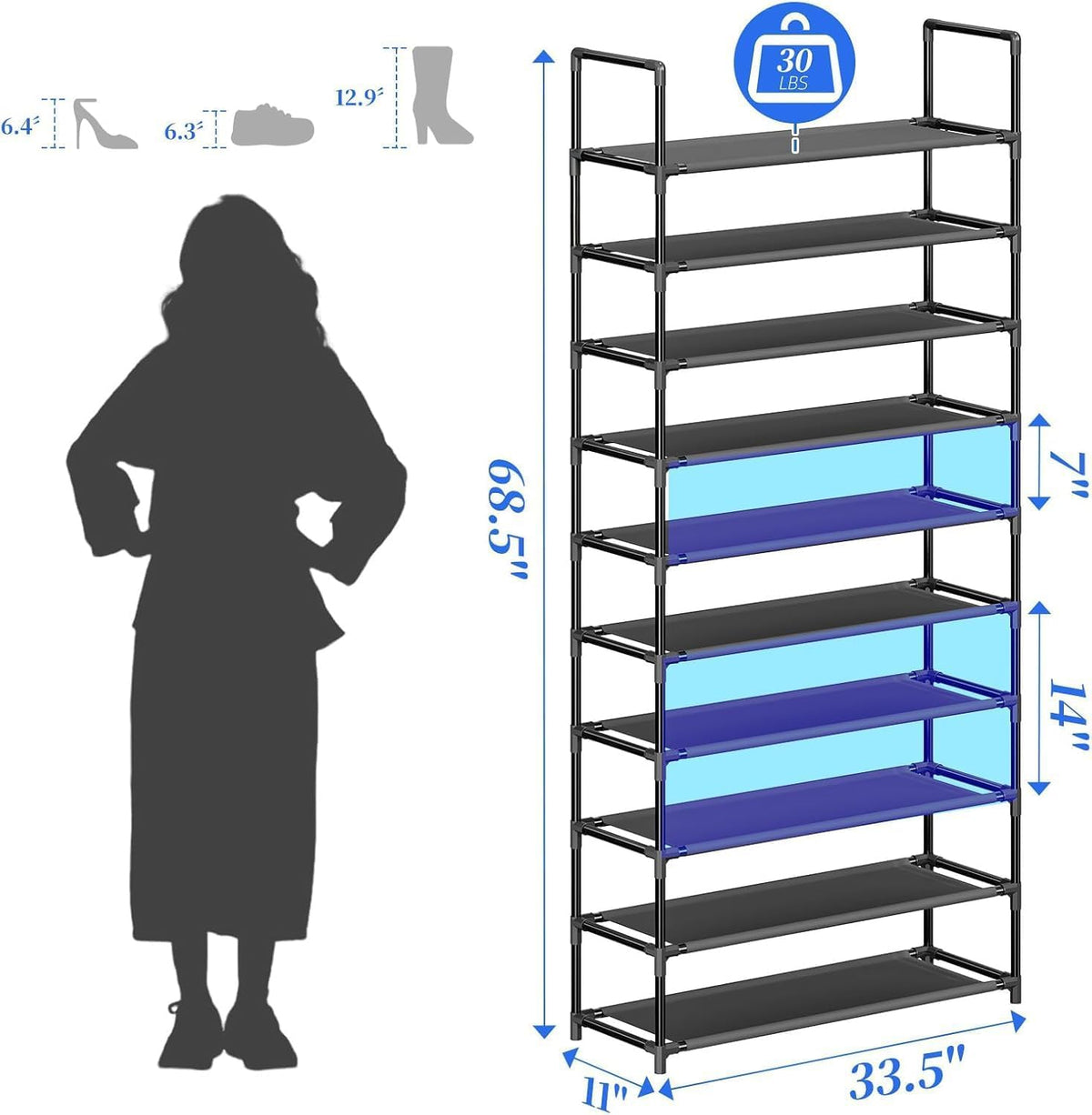 Black 10 Tier Shoe Rack M683