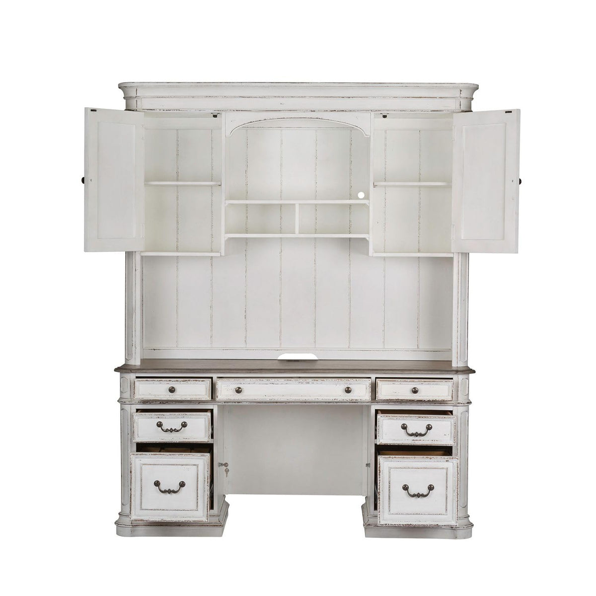 Antique White Credenza Desk & Hutch F546