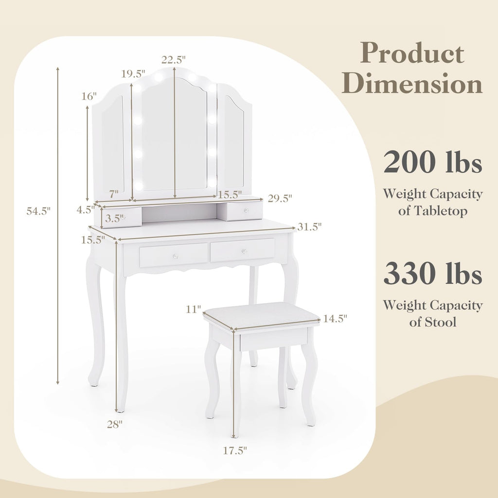 Vanity Desk with Lighted Mirror D995