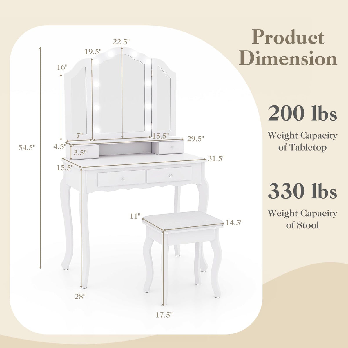 Vanity Desk with Lighted Mirror D995