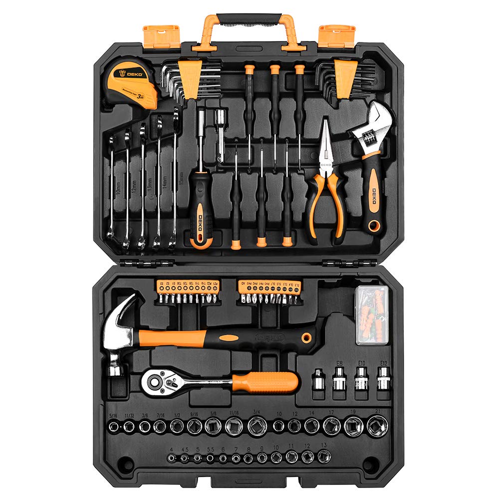 128 Piece Household Hand Tool Kit with Plastic Toolbox Storage Case Y269273