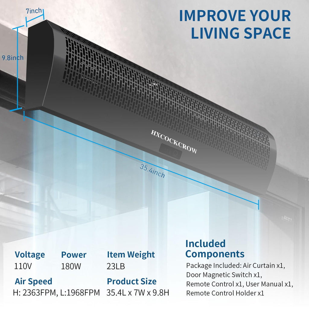 36 Inch Black Air Curtain with Door Magnetic Switch B51448