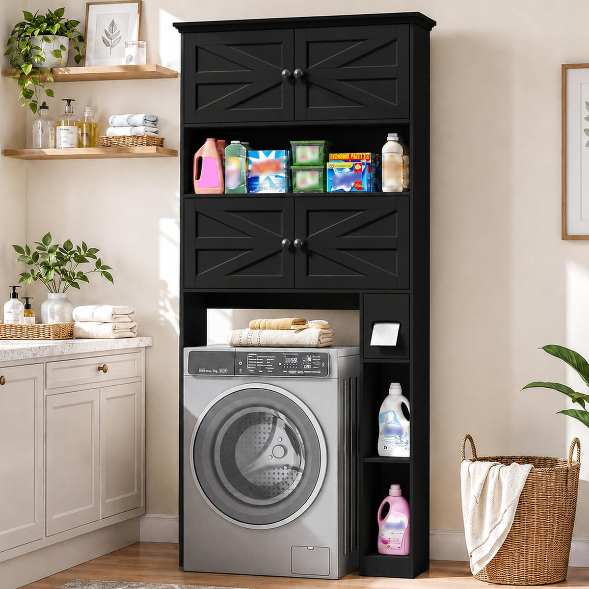Wooden Over The Toilet Storage Cabinet with Barn Door O783096