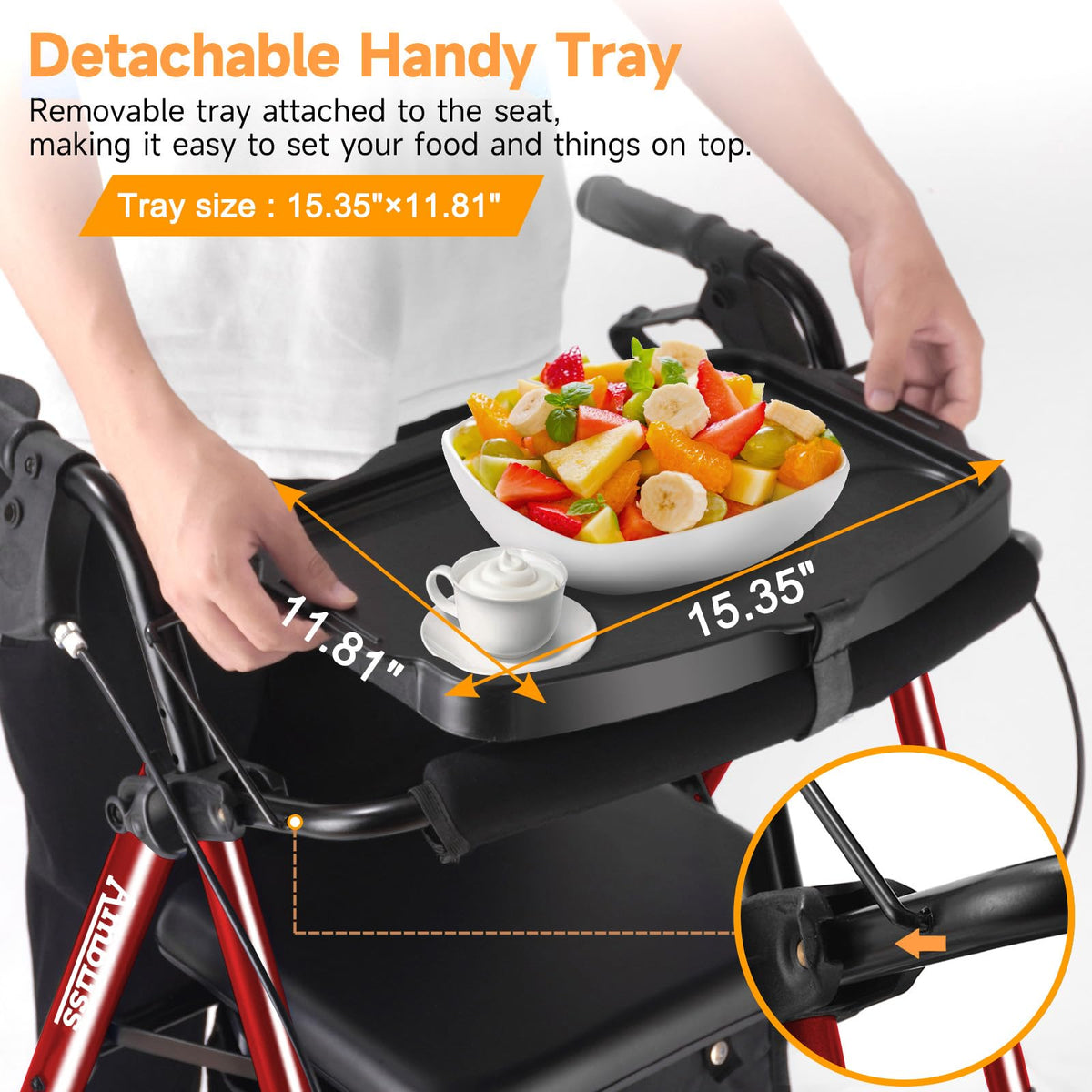 Foldable Rollator Walker with Seat & Tray L232612