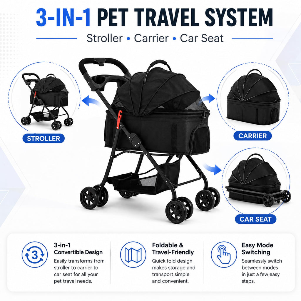 Foldable Pet Stroller with Cup Holder E486