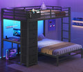 Full Size Bunk Bed with Desk, 5 Drawers, Black Y54031