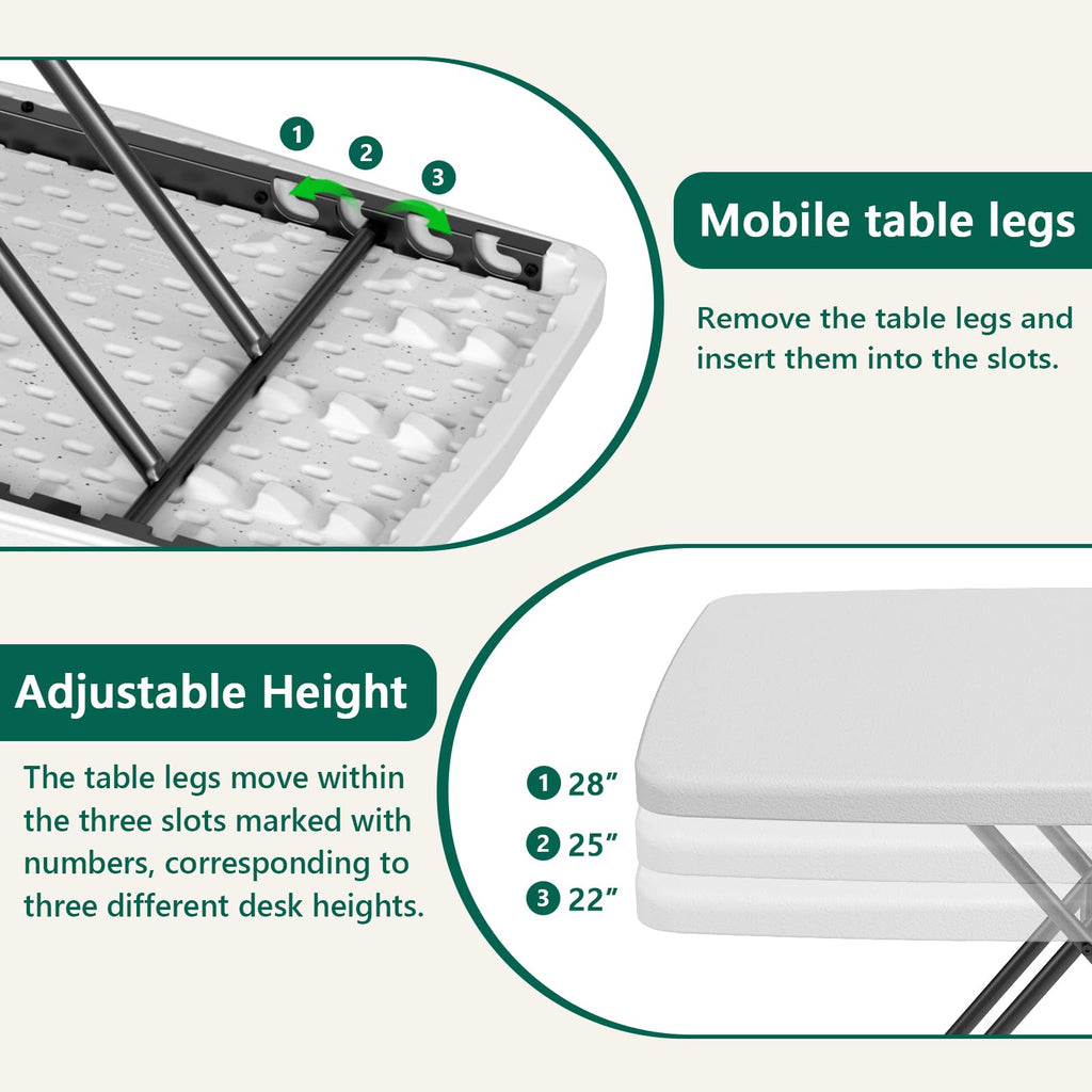 Folding Table 30 Inch Adjustable Height White Granite W461