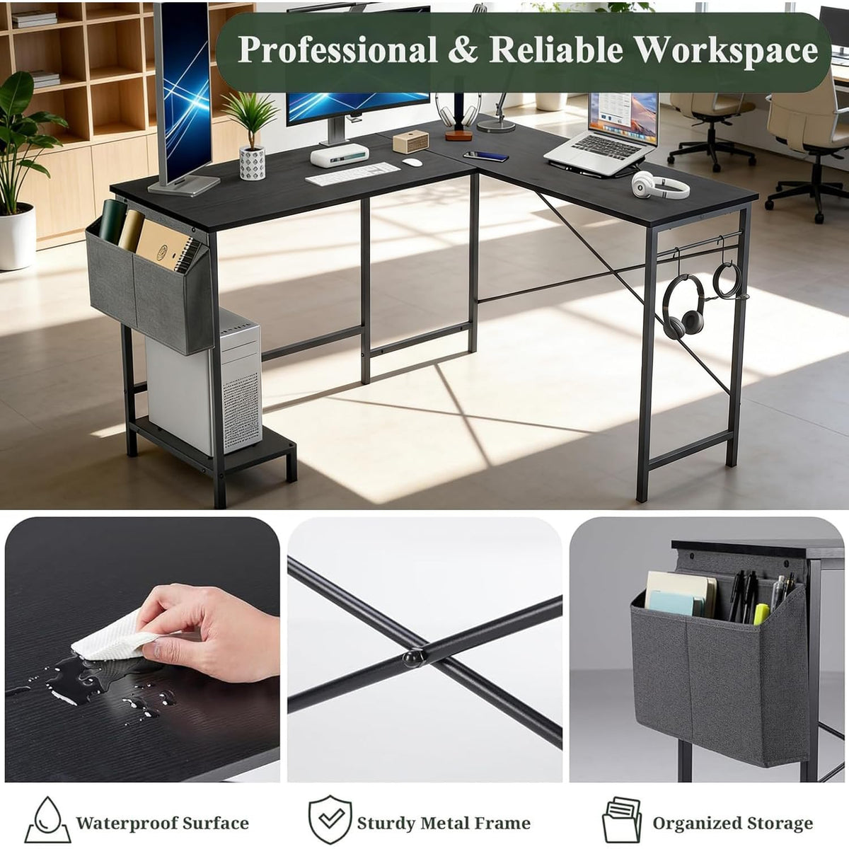 L Shaped 50 Inch Reversible Computer Desk with CPU Stand I481487