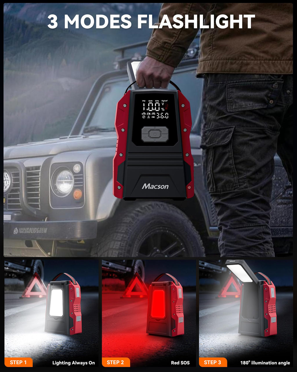 Portable 12V Jump Starter with Air Compressor and 150PSI Tire Inflator P830048