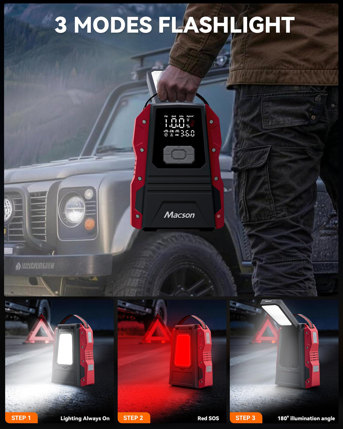 Portable 12V Jump Starter with Air Compressor and 150PSI Tire Inflator P830048