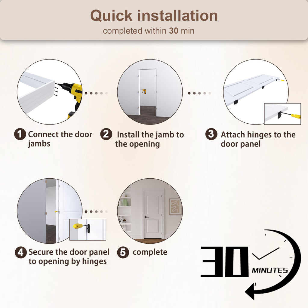 36"x80" Left-Hand Prehung Interior Door with Jamb Kit & Matte Black Hinges I80638