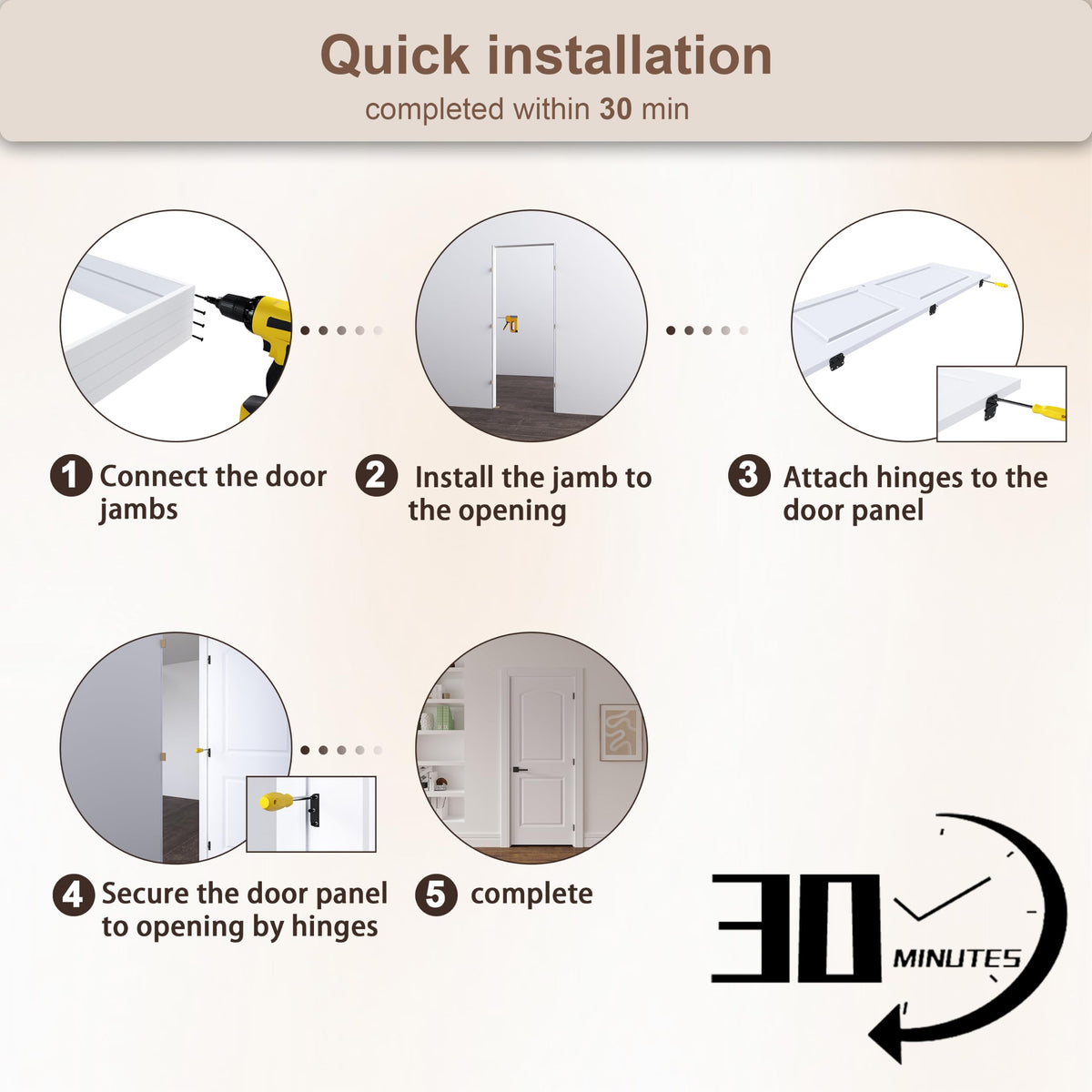 36"x80" Left-Hand Prehung Interior Door with Jamb Kit & Matte Black Hinges I80638