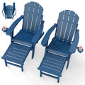 Set of 2 Blue Folding HDPE Plastic Adirondack Chairs with Pull-Out Footrest M674858