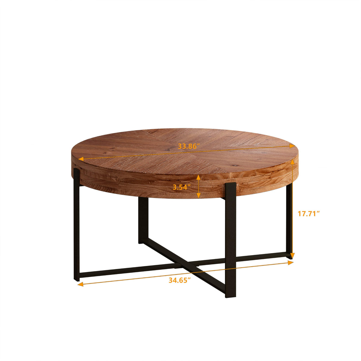 Round Coffee Table with Fir Wood Top and Black Cross Legs Z1187