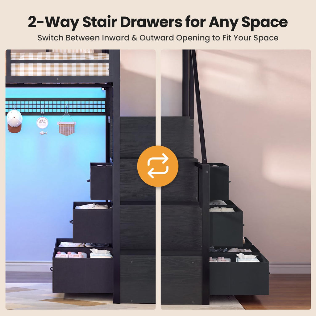 Full Size Loft Bed with Desk and Storage Stairs L524056