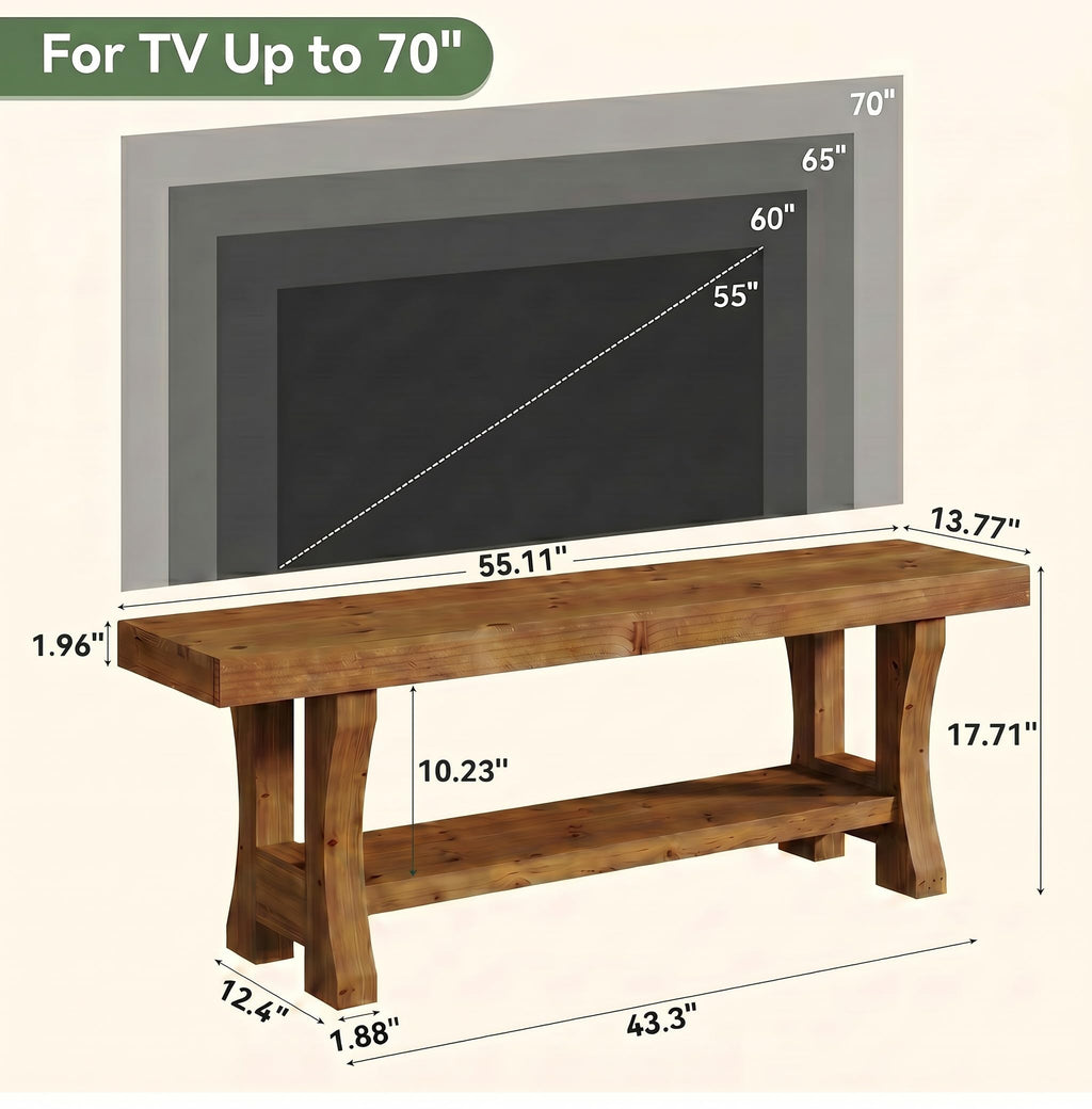 Brown Solid Wood 2-Tier TV Stand B584298