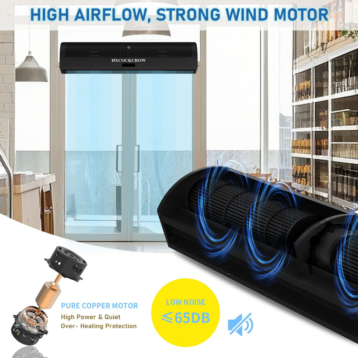 36 Inch Black Air Curtain with Door Magnetic Switch B51448