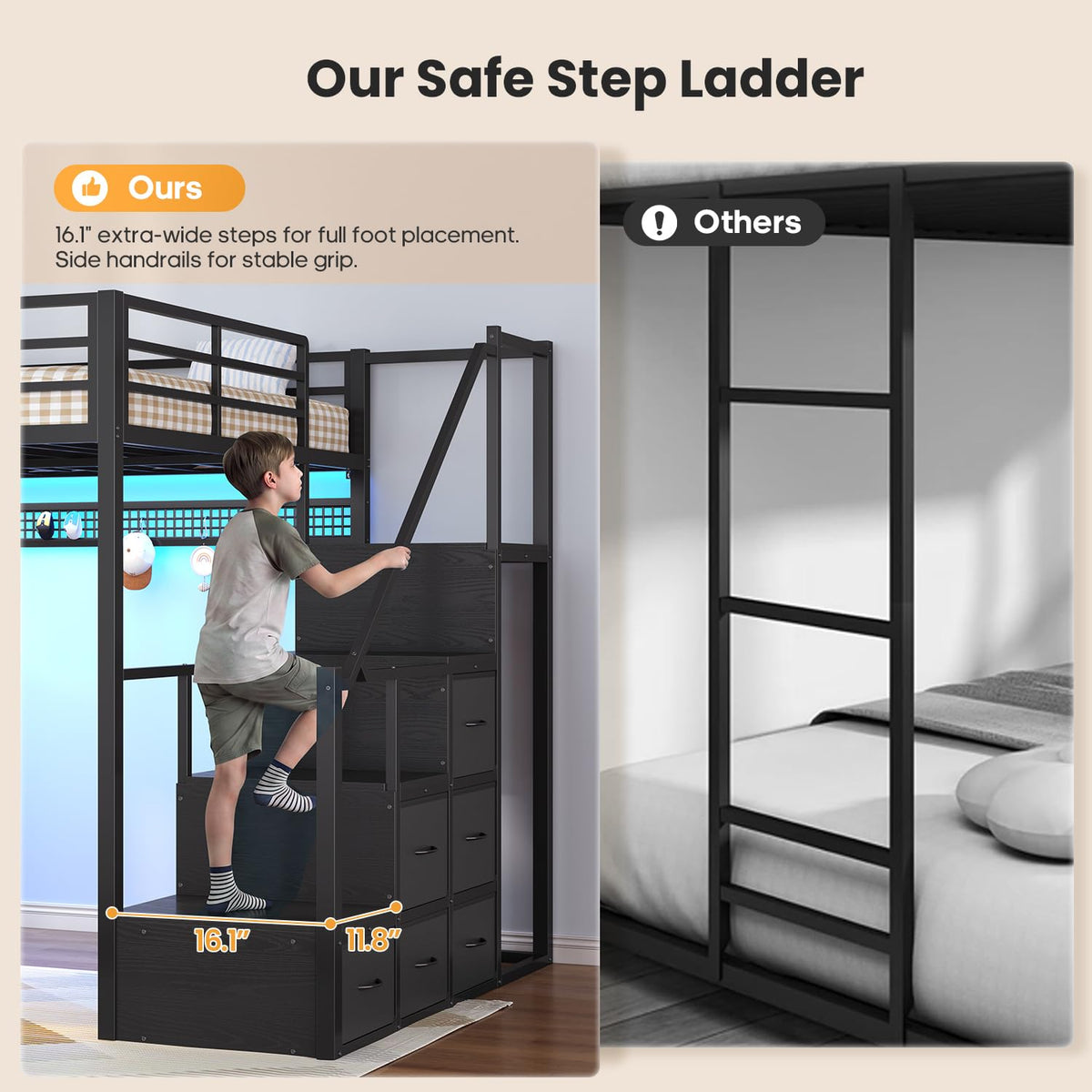 Full Size Loft Bed with Desk and Storage Stairs L524056