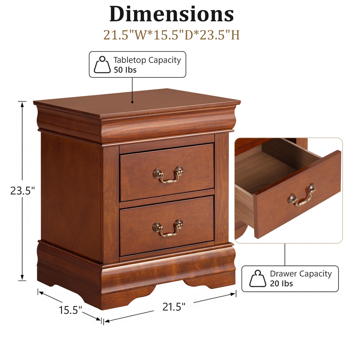 Solid Wood 2 Drawer Nightstand A306