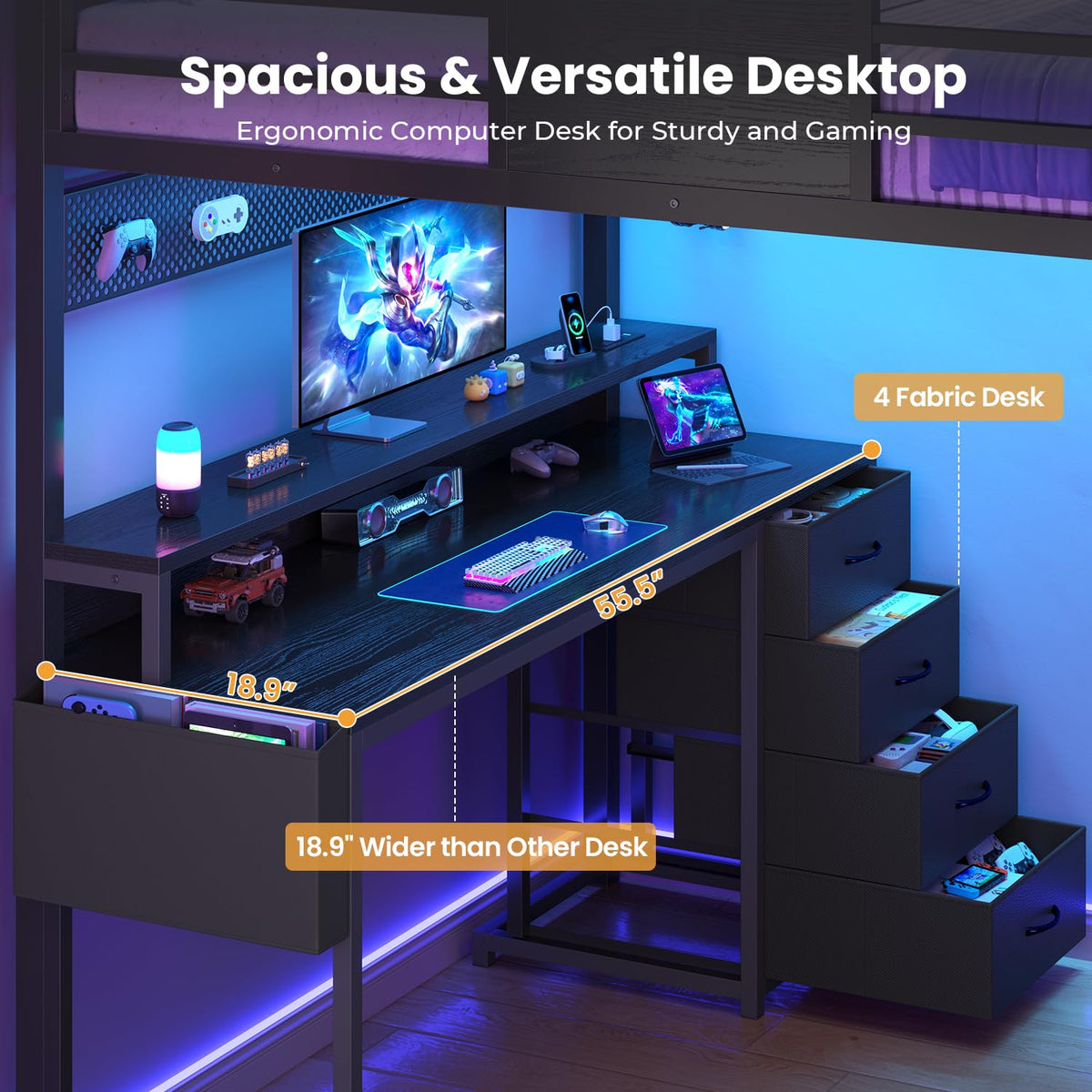 Full Size Loft Bed with Desk and Storage Stairs L524056