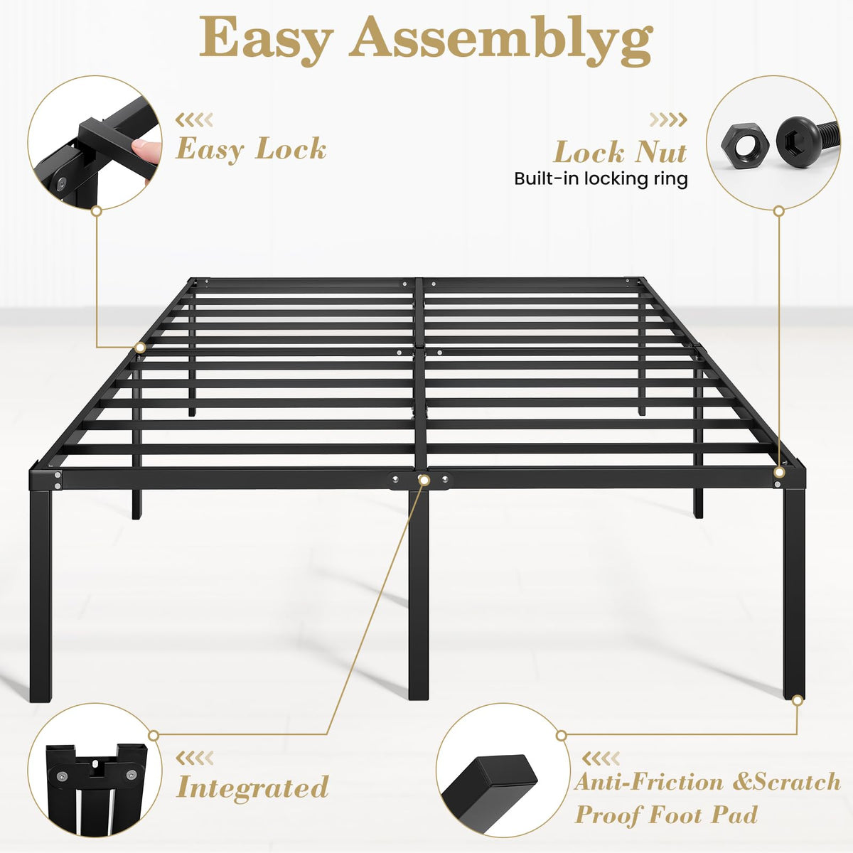 Queen 18 Inch Heavy Duty Metal Platform Bed Frame with Under Bed Storage P769