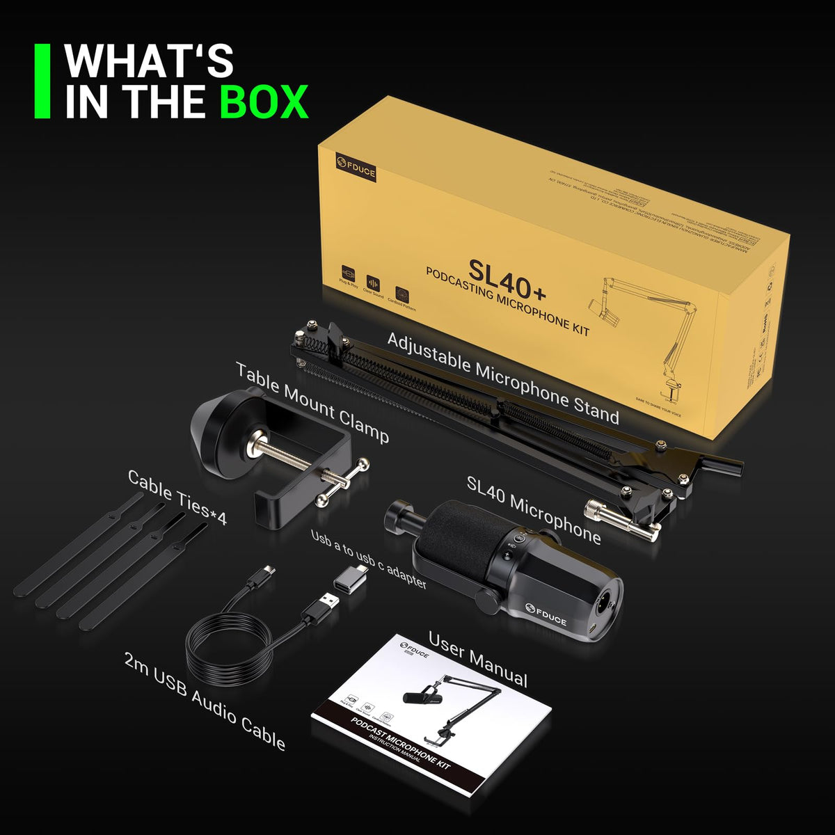 USB/XLR Dynamic Microphone Kit with Boom Arm T48939
