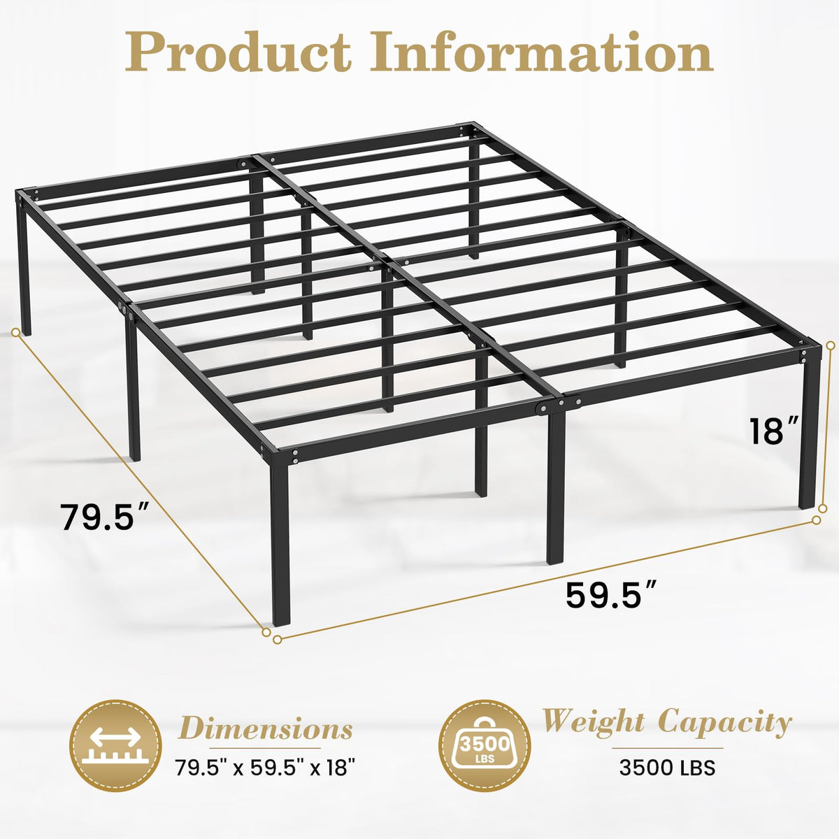 Queen 18 Inch Heavy Duty Metal Platform Bed Frame with Under Bed Storage P769