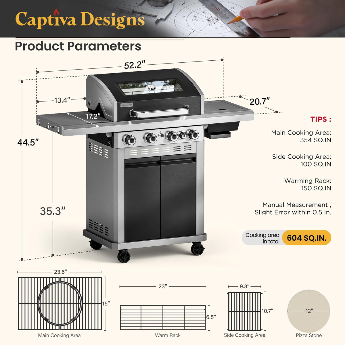 4 Burner Propane Gas BBQ Grill with Infrared Sear Burner T209