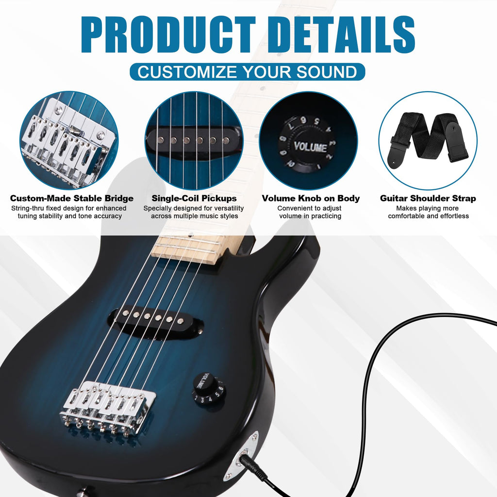 30 Inch Blue Kids Electric Guitar Beginner Kit with Amplifier X37830
