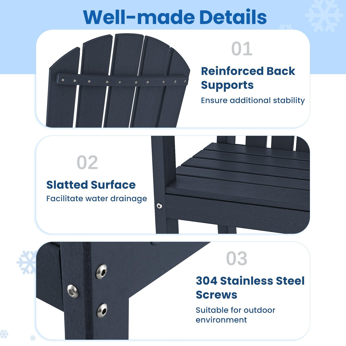 Navy Blue HDPE Resin Adirondack Chair C6674