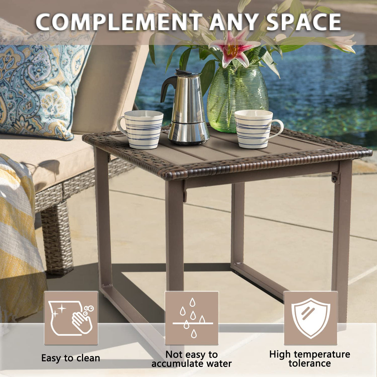 Brown Wicker Outdoor Side Table Set of 2 X67008