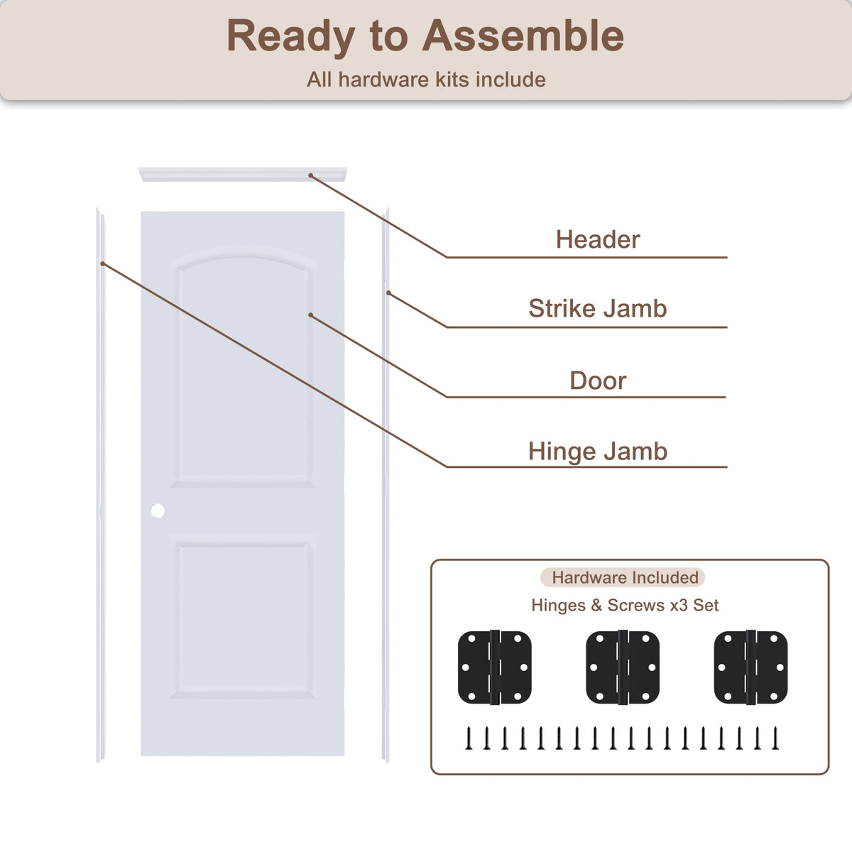 36"x80" Left-Hand Prehung Interior Door with Jamb Kit & Matte Black Hinges I80638