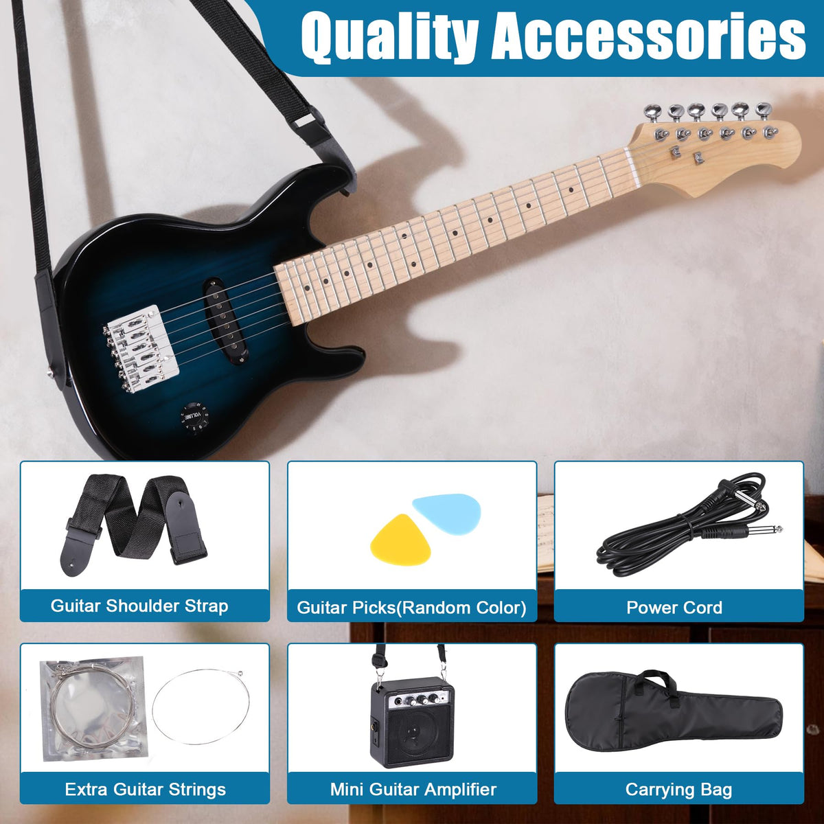 30 Inch Blue Kids Electric Guitar Beginner Kit with Amplifier X37830