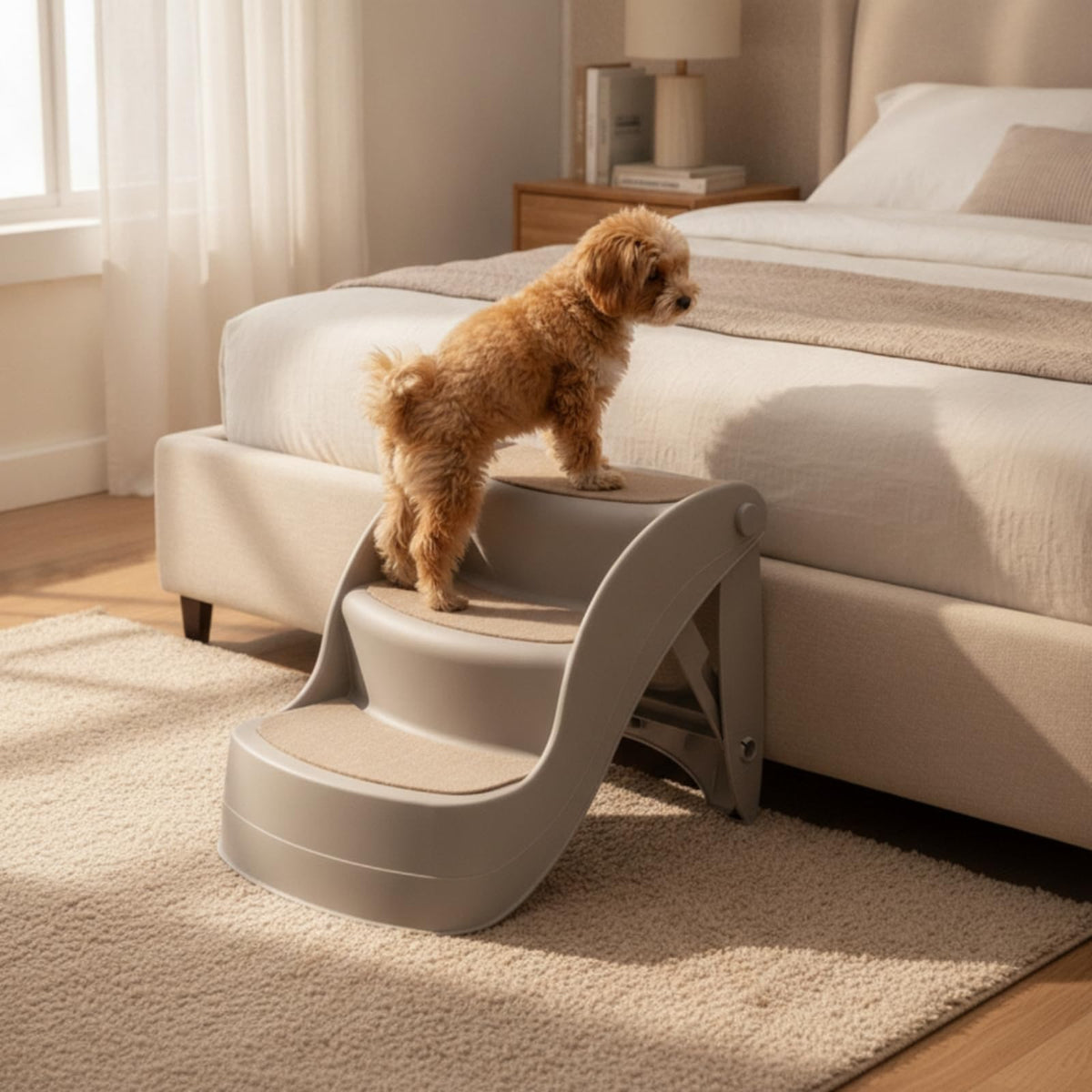 Three Step Pet Stairs with Non Slip Pads Lightweight PP Build O81680