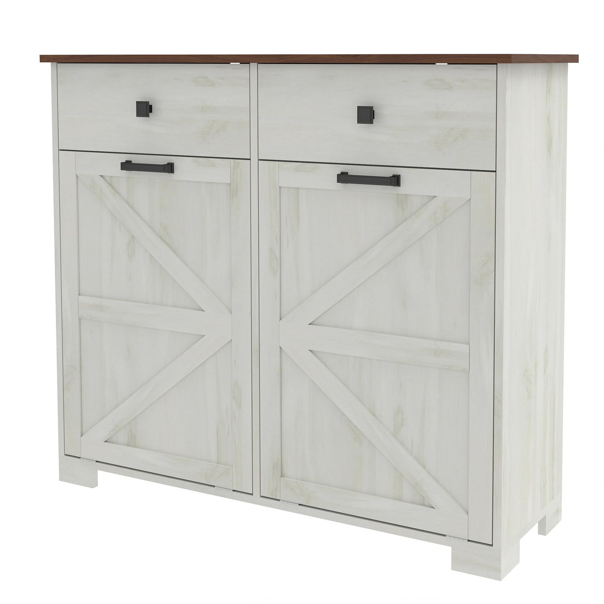 White Double Tilt Out Trash Recycling Cabinet with 2 Drawer Y4079